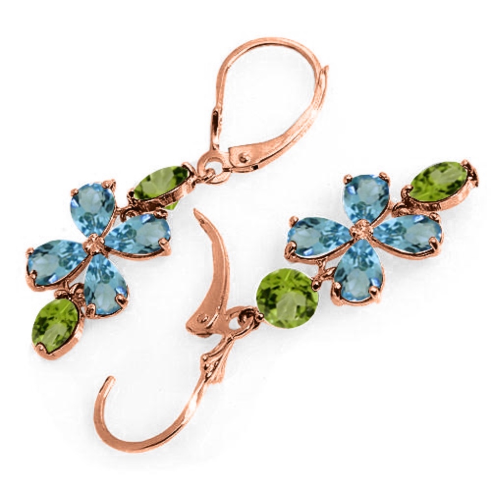 14K CHANDELIERS EARRING WITH BLUE TOPAZ & PERIDOTS - Picture 3 of 7